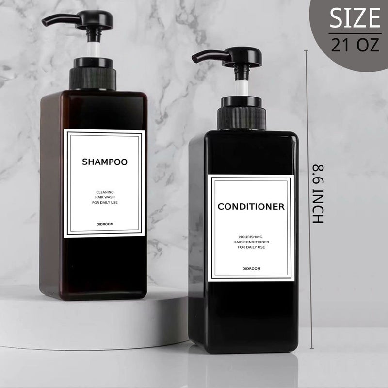 DIDROOM Shampoo and Conditioner Dispenser  Refillable Shampoo and Conditioner Bottles Set with Labels - Empty Shower Plastic Dispenser (21oz) - Image 3